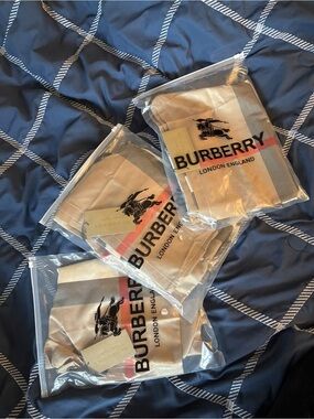 Burberry Beige Logo Scarves with Black and Red Accents